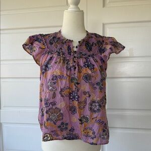 Anthropologie Purple Floral Blouse XS